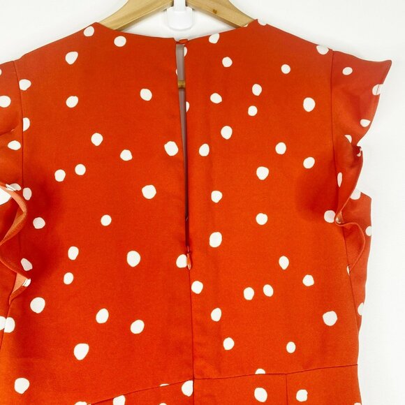 Icone Simons Jumpsuit Womens Size Medium Red Polka Dot Ruffle Sleeve Wide Leg - Picture 5 of 5